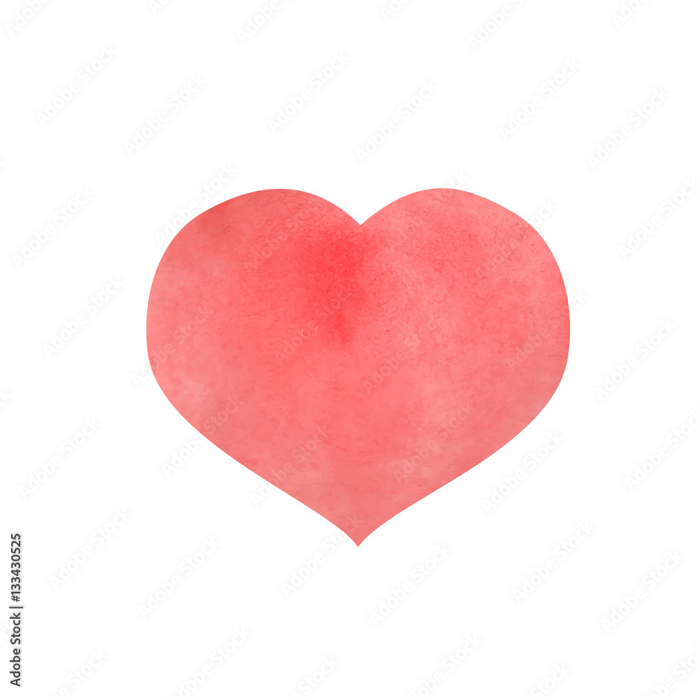 Watercolor red heart for Valentine's day. Vector