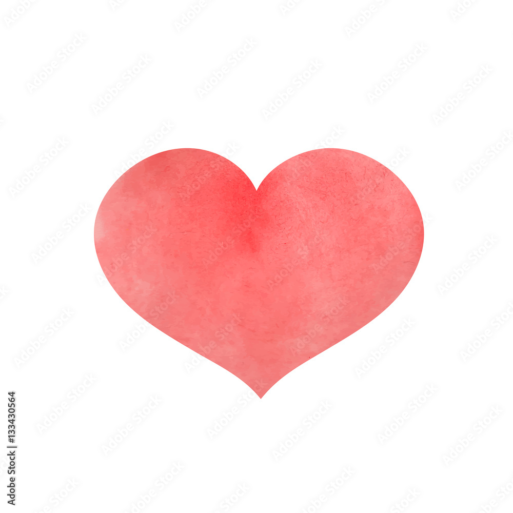 Watercolor red heart for Valentine's day. Vector