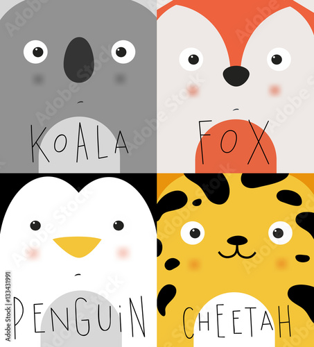 Animal muzzles koala, fox, penguin, cheetah
