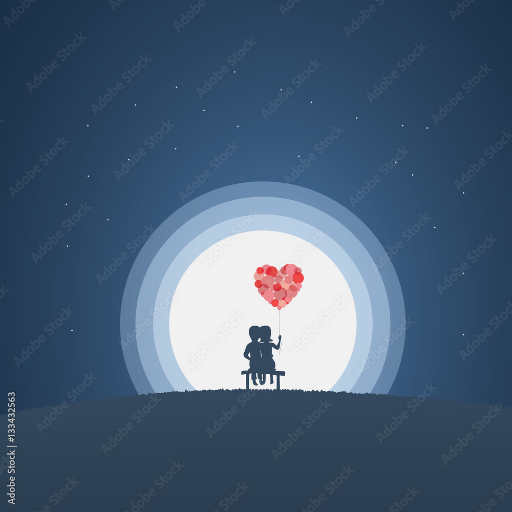 Valentine card vector illustration template with cute couple sitting on a bench at night in moonlight. Moon shining, two adorable cartoon kids holding each other in love. Stock Vector | Adobe Stock Valentine card vector illustration template with cute couple sitting on a bench at night in moonlight. Moon shining, two adorable cartoon kids holding each other in love. Stock Vector | Adobe Stock