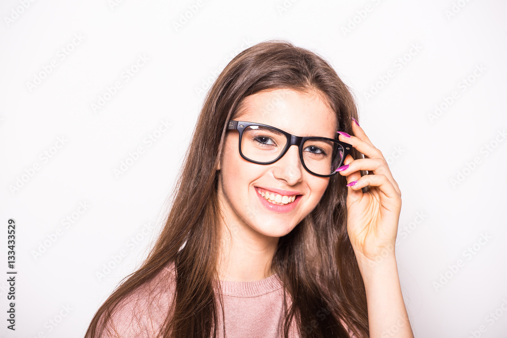 Fashion woman with eyeglasses on white background Fashion woman with eyeglasses on white background