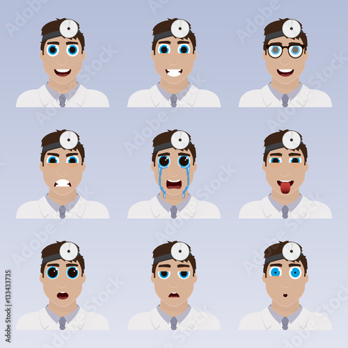 Set of cute doctor emoticons.
