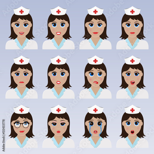 Set of cute nurse emoticons.