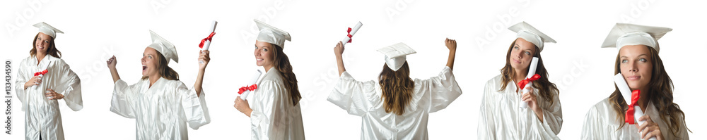 Young student isolated on white