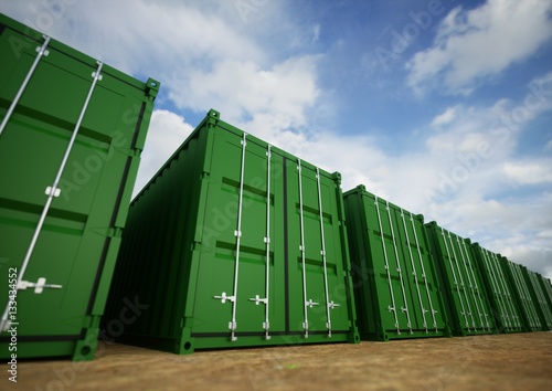 green cargo containers in the row