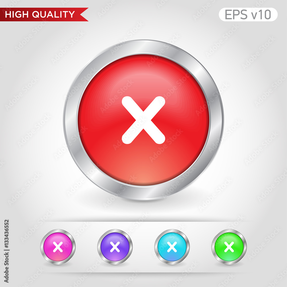 Fototapeta premium Colored icon or button of cross or delete symbol with background
