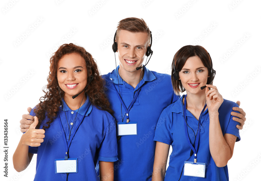 Team of technical support dispatchers on white background Team of technical support dispatchers on white background
