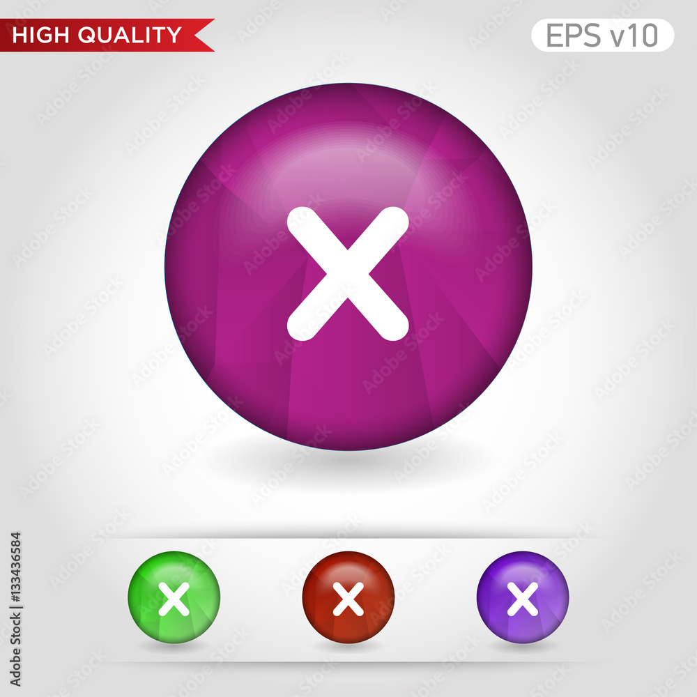 Obraz premium Colored icon or button of cross or delete symbol with background