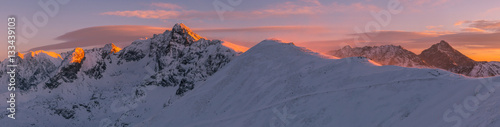 Sunset on Kasprowy Wierch 8.01.2017, View of Swinica, Tatra Mountains