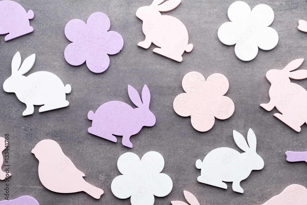 Easter decor on a wooden background. Pattern. Stock Photo | Adobe Stock