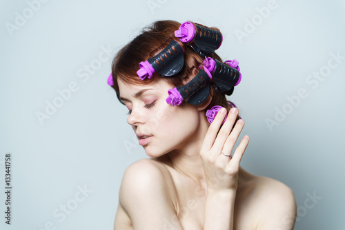 woman in curlers, woman ,curler