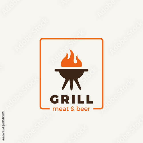 Grill meat restaurant Logo design vector. Hot fire flame symbol