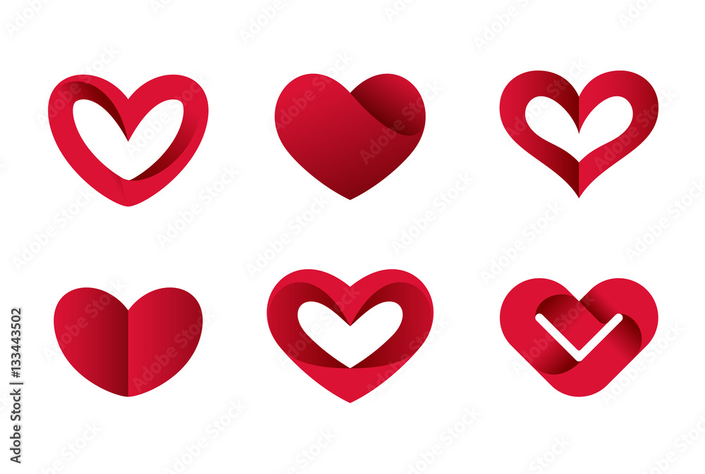 Heart shapes vector icons Valentine day love. Cardiology Medical