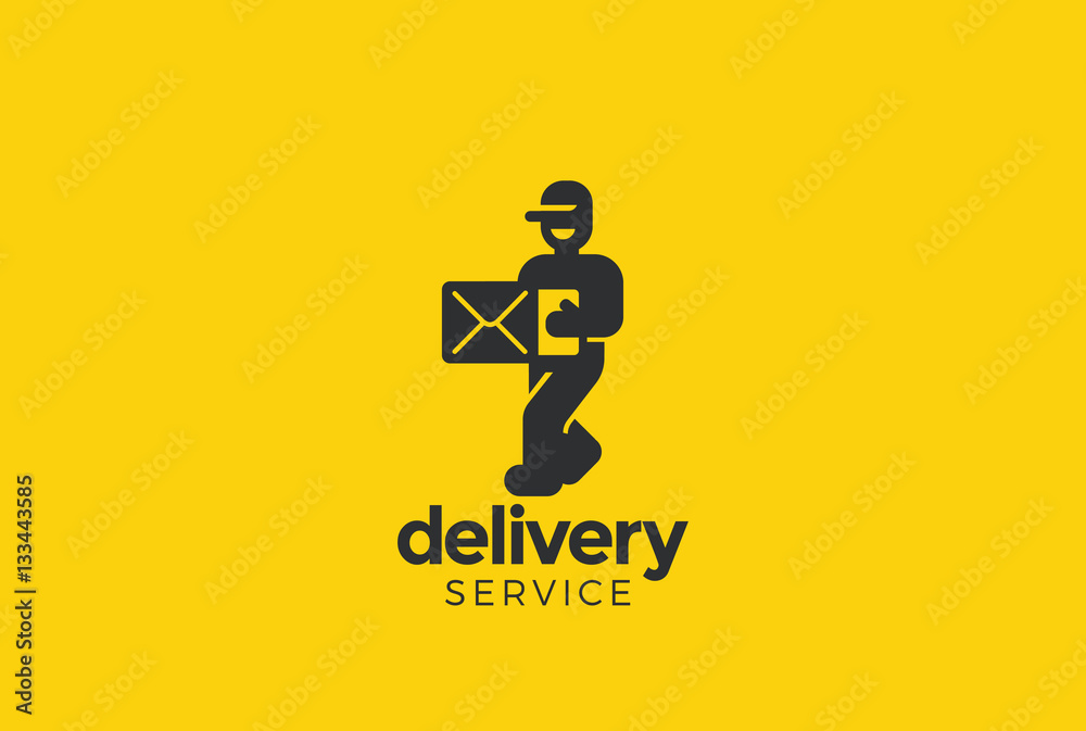 Delivery man courier Logo design vector Negative space Delivery man courier Logo design vector Negative space