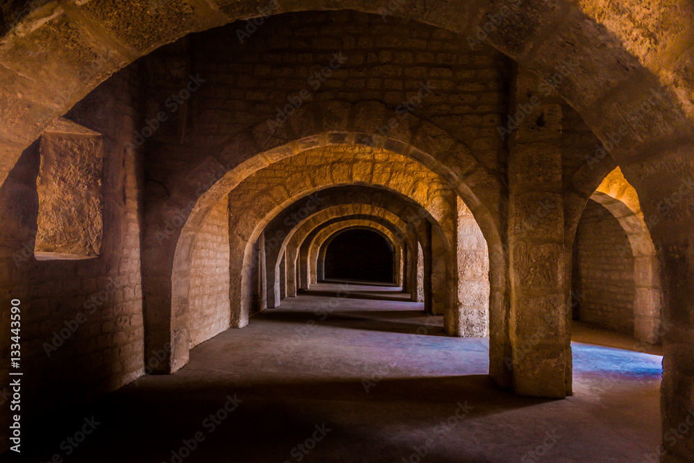 Empty space on fortress of Sousse. Medieval architecture of Tunisia.
