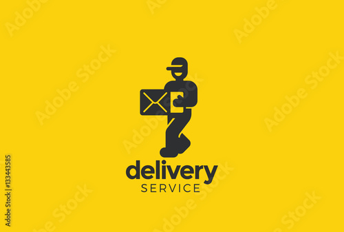 Delivery man courier Logo design vector Negative space