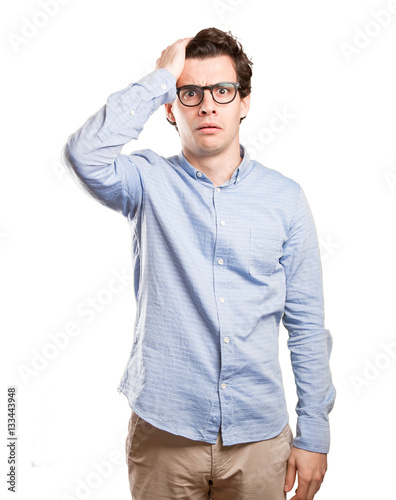 Concerned young man with a depression gesture