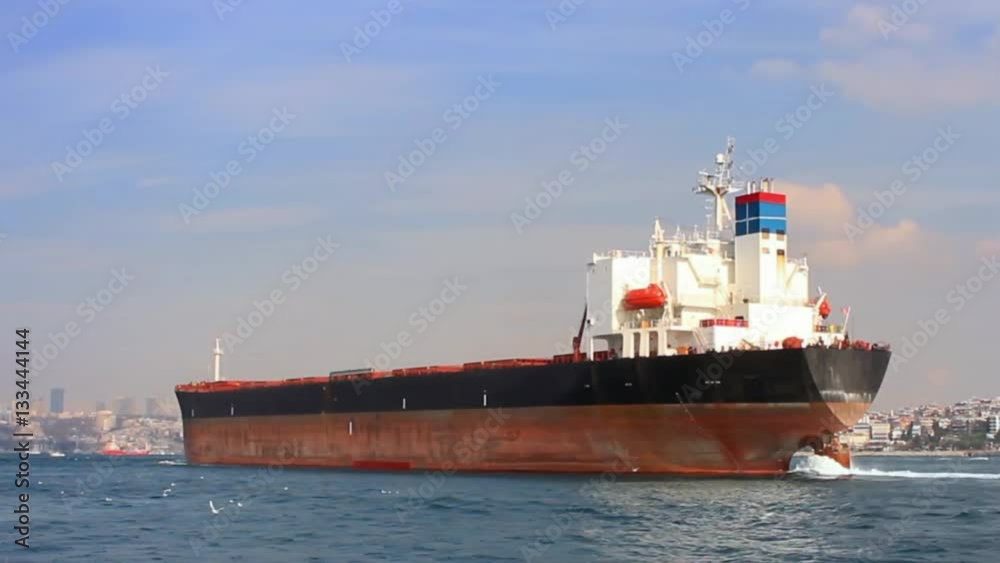 Tanker ship on route to Black Sea. Side view of the large cargo ship. High Definition, tracking video Tanker ship on route to Black Sea. Side view of the large cargo ship. High Definition, tracking video