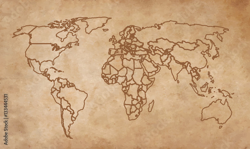 World map on an old piece of paper