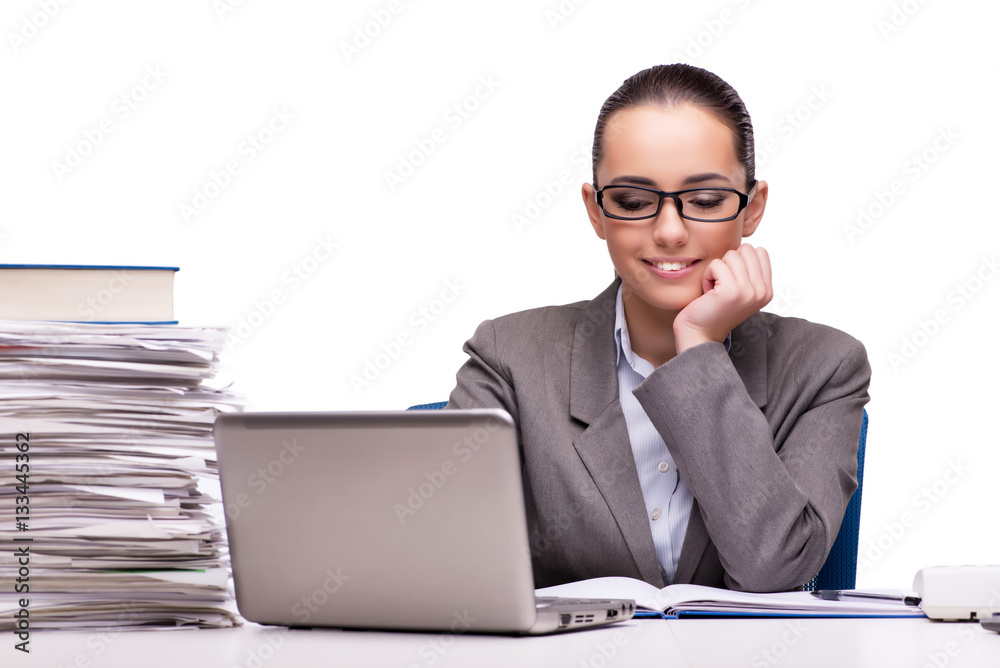 Young businesswoman in office isolated on white Young businesswoman in office isolated on white
