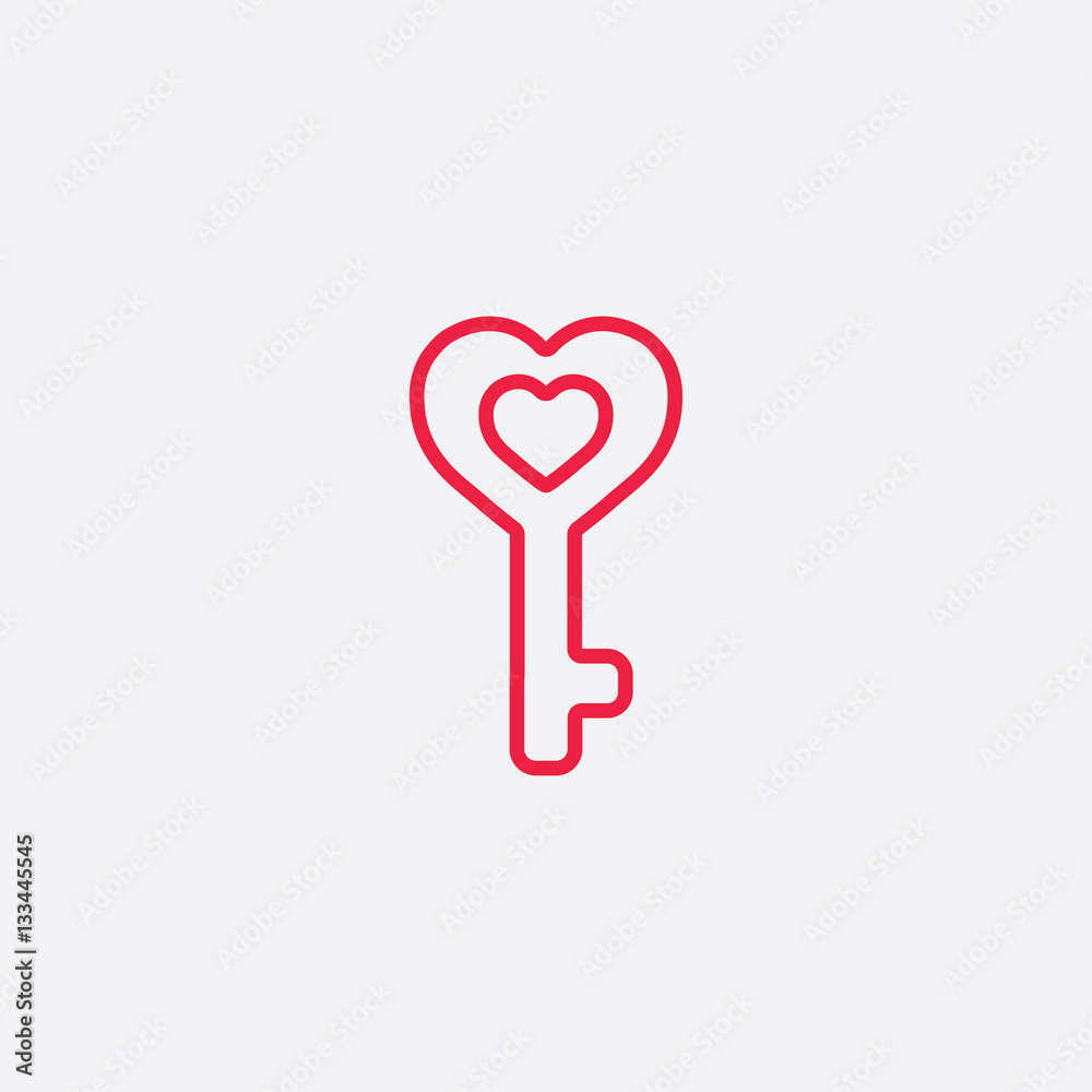 key heart line icon red on white background