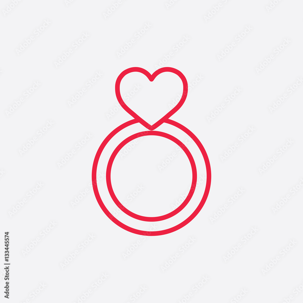 ring with heart jewelery line icon red on white background ring with heart jewelery line icon red on white background