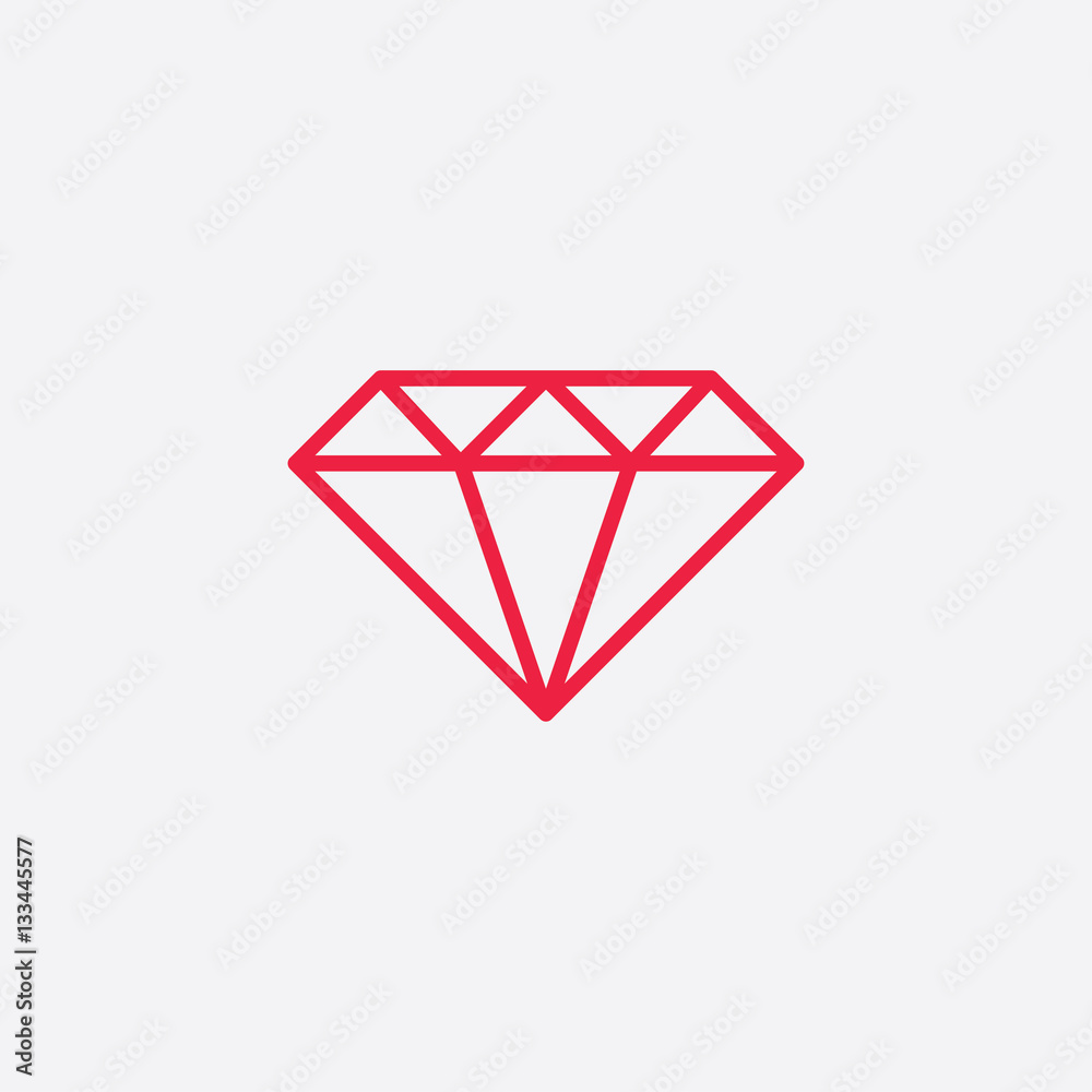 diamond crystal brilliant stone line icon red on white backgroun diamond crystal brilliant stone line icon red on white backgroun