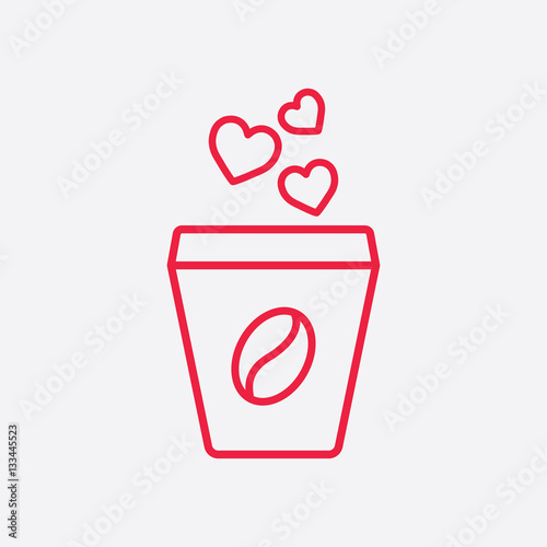 glass drink paper plastic cola coffee cup with heart line icon red on white background