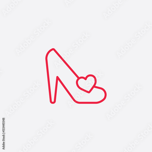 shoe woman high heel with heart line icon red on white backgroun