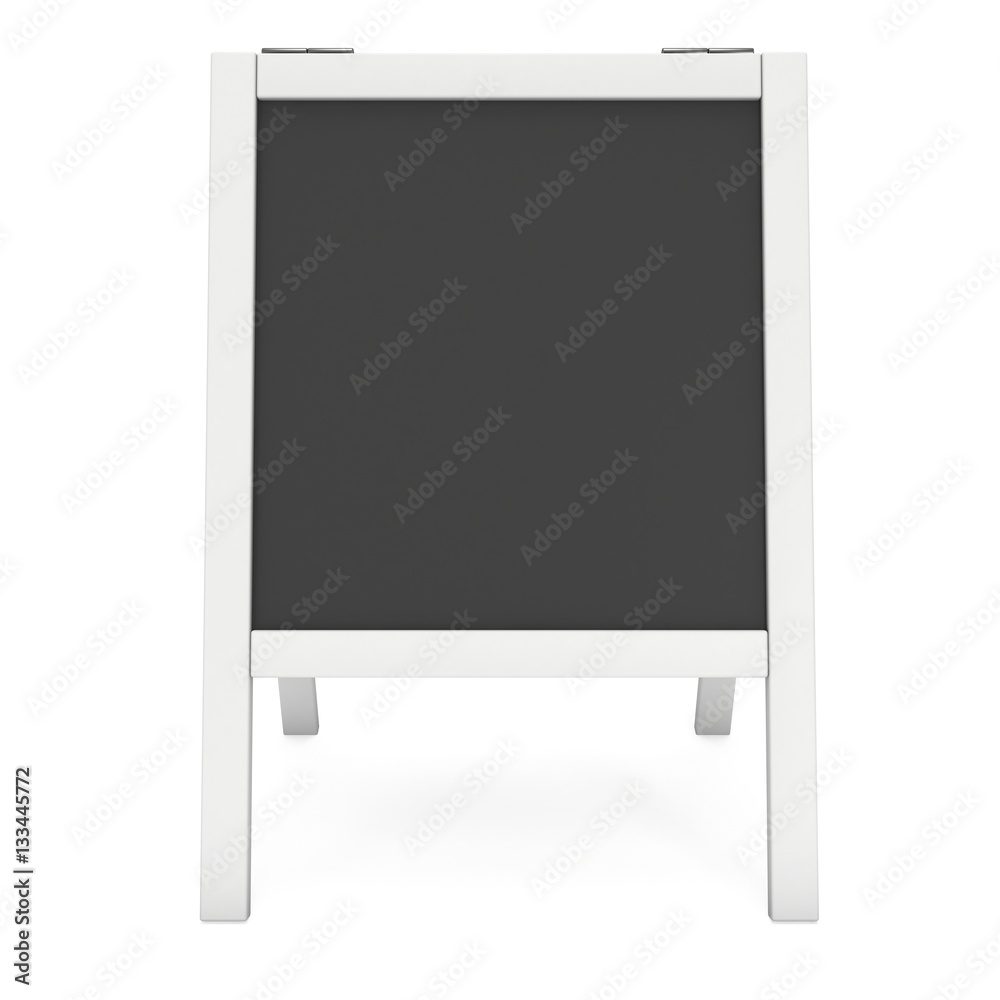 Sandwich board. Black menu outdoor display with clipping path. Trade show booth. 3d render isolated on white background. High Resolution Template for your design.