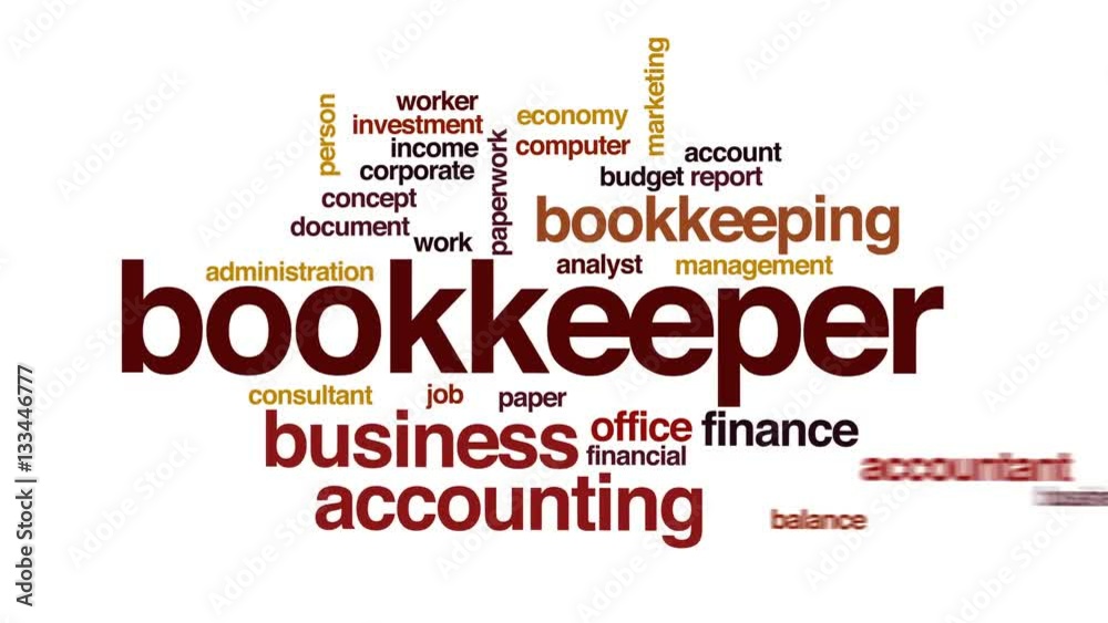 Bookkeeper animated word cloud, text design animation.