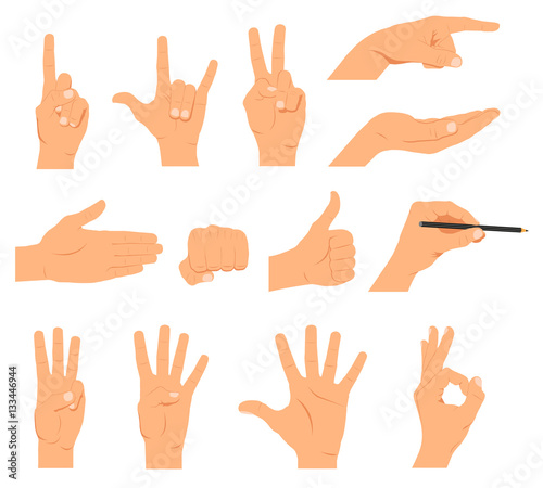 Set of hands, different gestures emotions and signs - stock vector