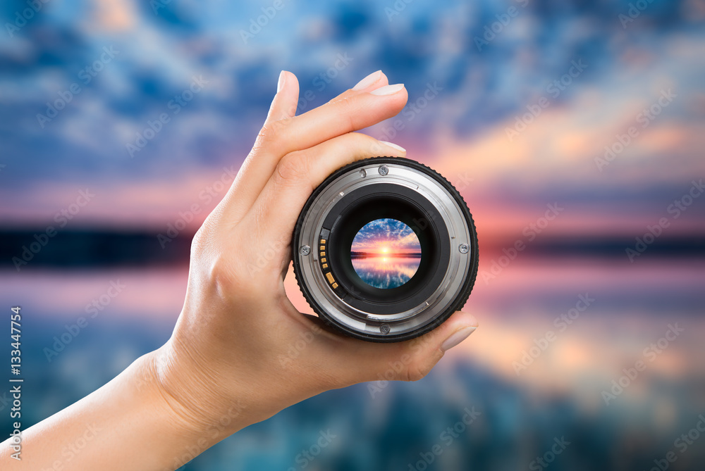 Photography camera lens concept. - obrazy, fototapety, plakaty 