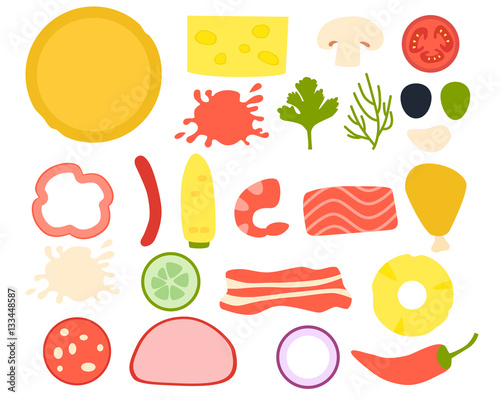Set ingredients for pizza. Flat design. Vector illustration