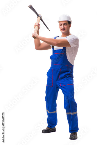 Man with axe isolated on the white