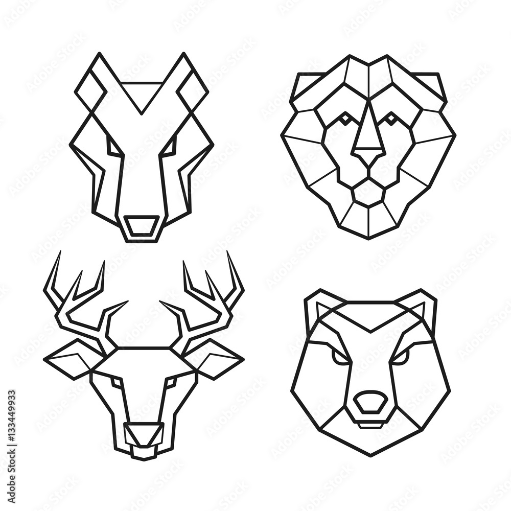 Wild animals geometric head vector set Stock Vector | Adobe Stock