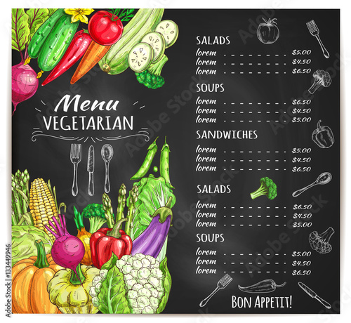 Vegetarian menu of vegetables vector sketch