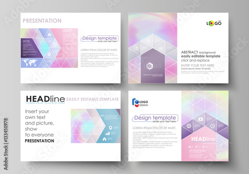 Business templates for presentation slides. Abstract vector layouts in flat design. Hologram, background in pastel colors with holographic effect. Blurred colorful pattern, futuristic surreal texture.