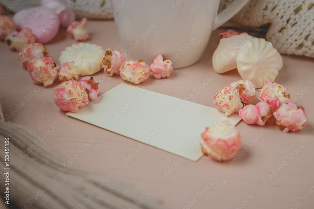 Good morning with hot chocolate on wooden table Good morning with hot chocolate on wooden table
