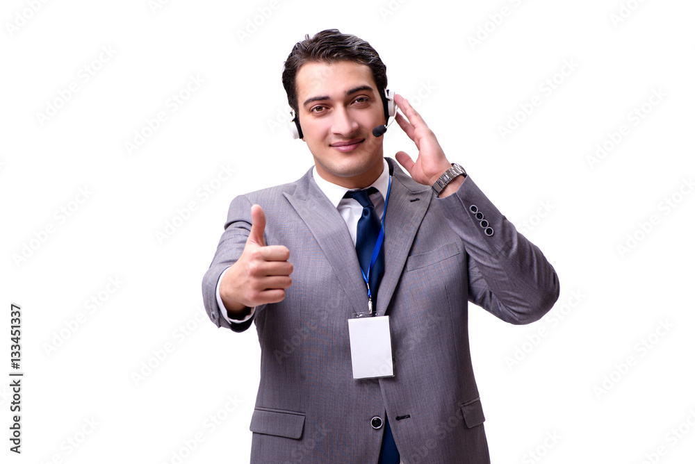 Handsome man with headset isolated on white Handsome man with headset isolated on white
