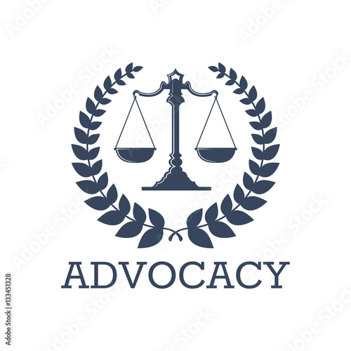 Advocacy vector icon justice scales, laurel wreath
