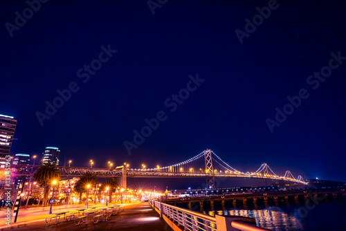 San Francisco Bay Bridge and Street Lights at Night.