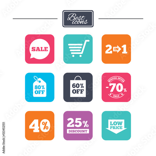 Sale discounts icon. Shopping, deal signs.