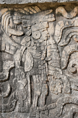 Carving at Chichen Itza showing a winner at Mayan ball game carries loser's head