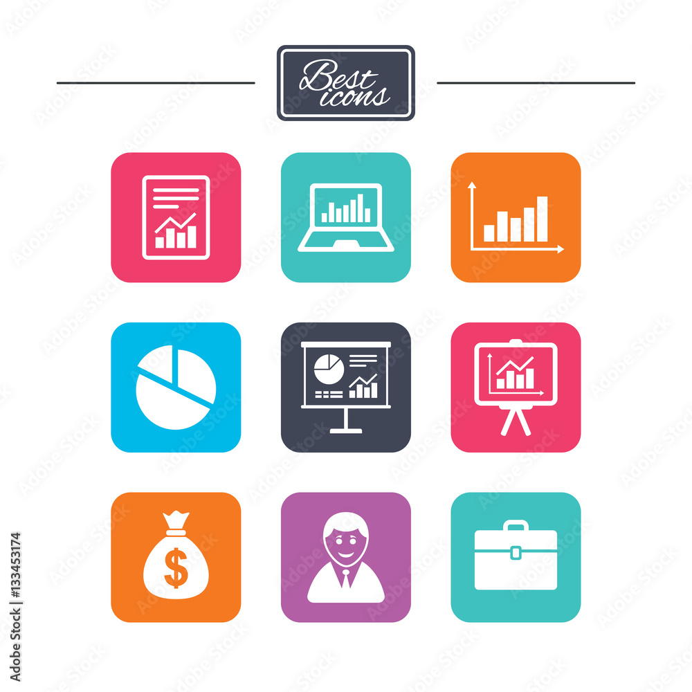 Statistics, accounting icons. Charts signs.