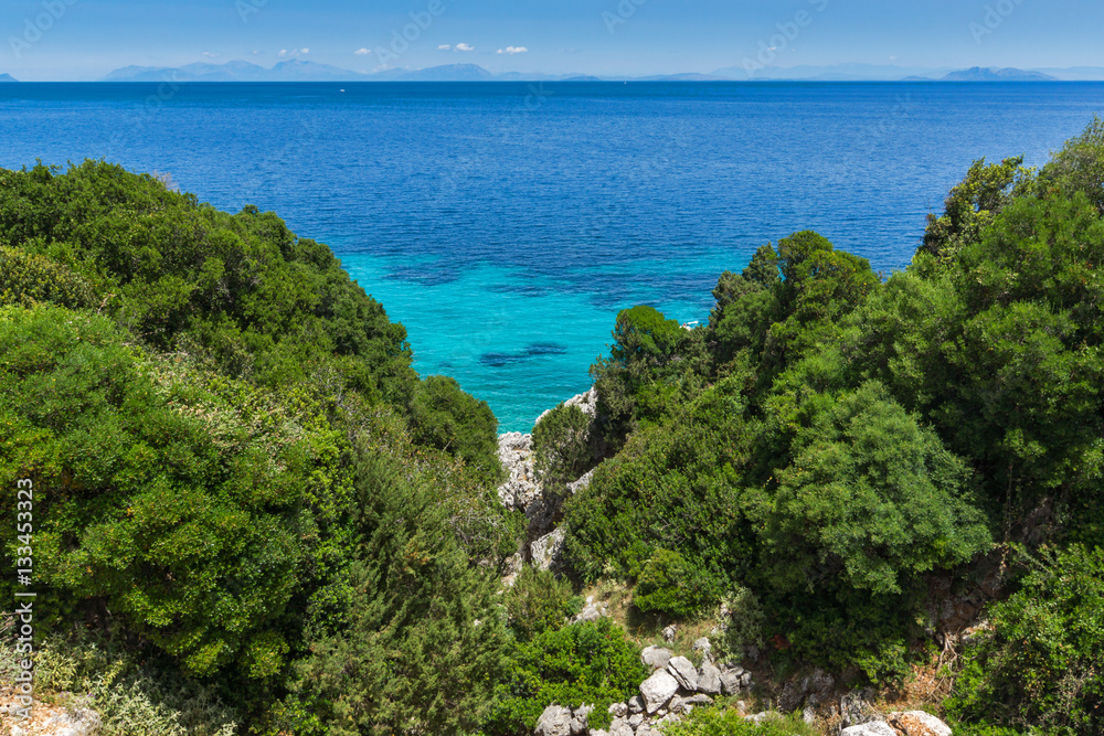 Small beach with blue waters in Kefalonia, Ionian Islands, Greece