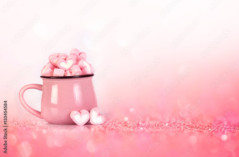 marshmallow heart shape on pink background with love concept marshmallow heart shape on pink background with love concept