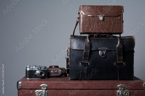 Stack of vintage shabby suitcases