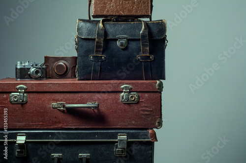Stack of vintage shabby suitcases