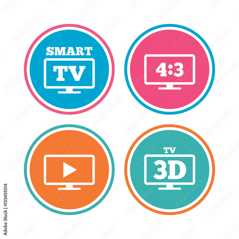 Smart TV mode icon. 3D Television symbol. Smart TV mode icon. 3D Television symbol.